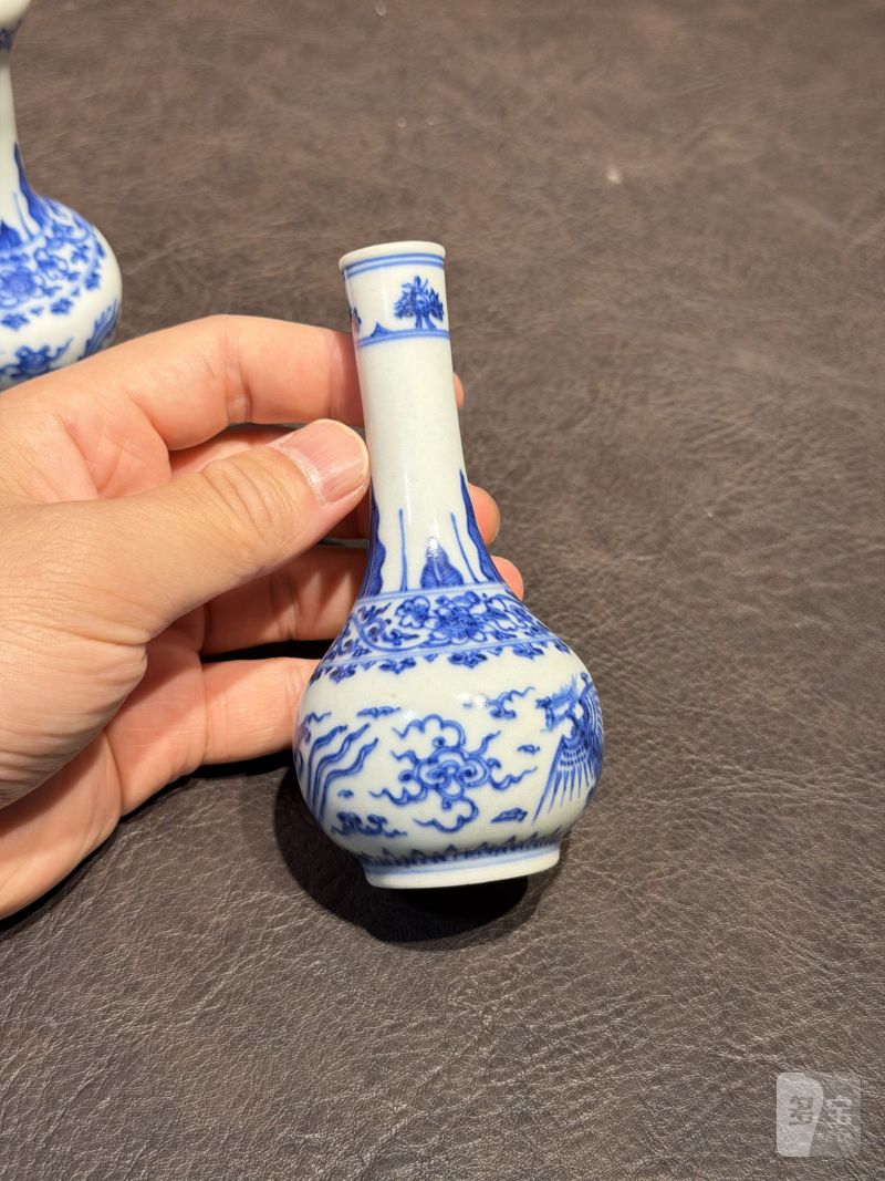 清康熙 青花双凤纹胆瓶、蒜头瓶 - 图17